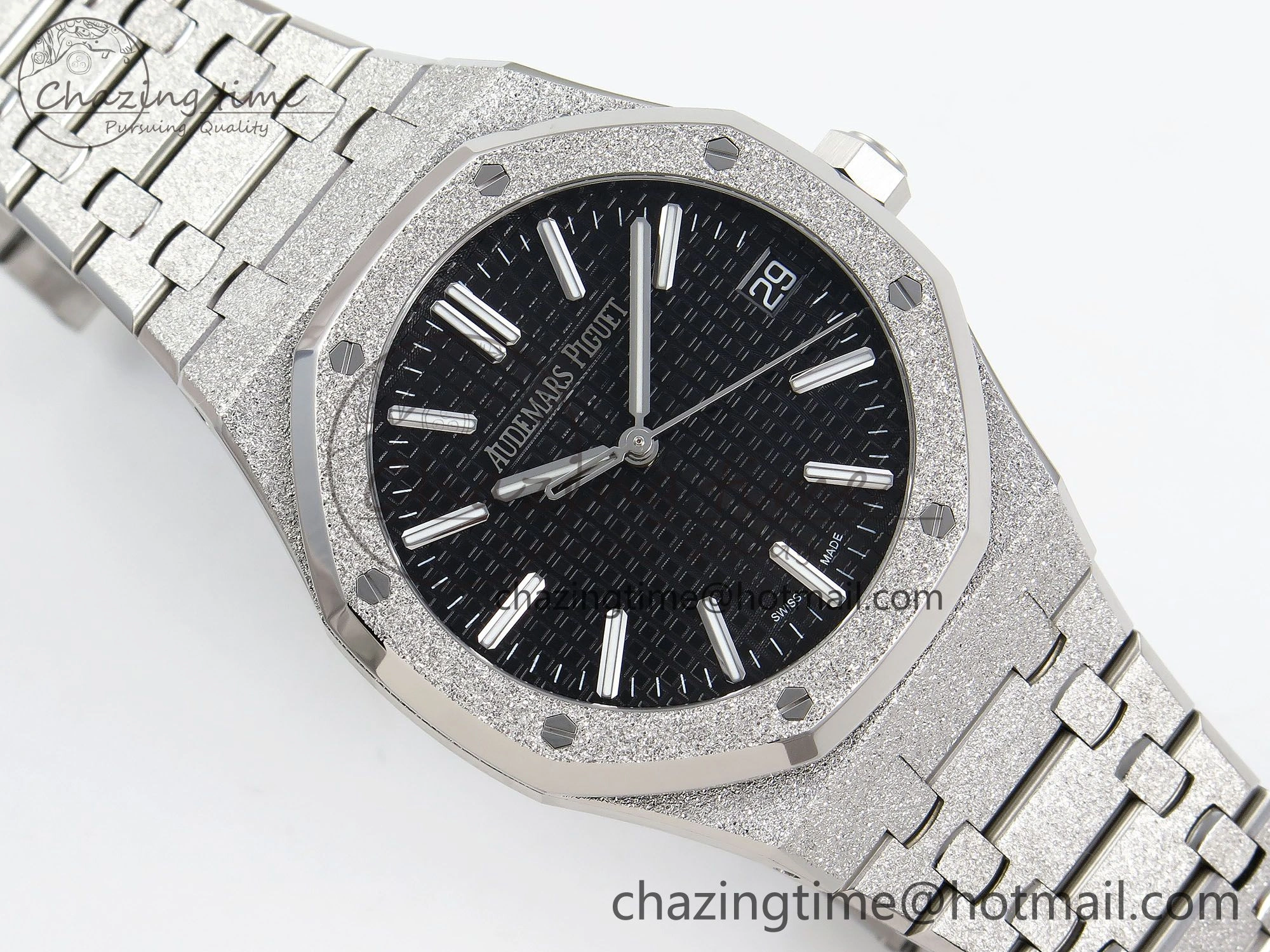 Comfortable Royal Oak 41mm 15510 Frosted SS APSF 1:1 Best Edition Black Textured Dial on SS Bracelet SA4302 Super Clone 4416