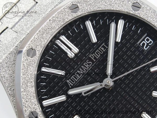 Comfortable Royal Oak 41mm 15510 Frosted SS APSF 1:1 Best Edition Black Textured Dial on SS Bracelet SA4302 Super Clone 4416