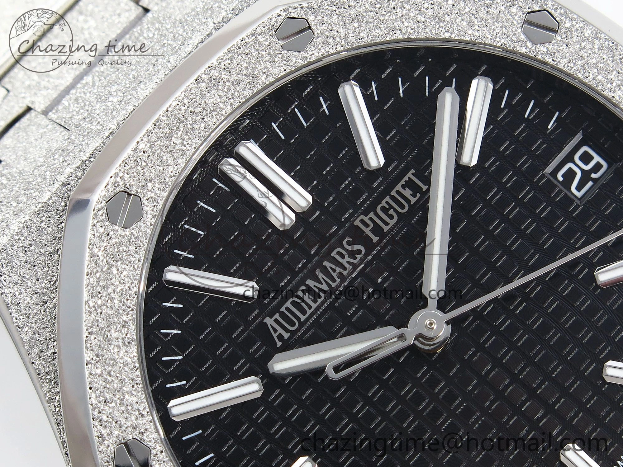 Comfortable Royal Oak 41mm 15510 Frosted SS APSF 1:1 Best Edition Black Textured Dial on SS Bracelet SA4302 Super Clone 4416