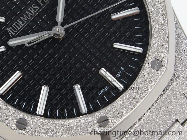 Comfortable Royal Oak 41mm 15510 Frosted SS APSF 1:1 Best Edition Black Textured Dial on SS Bracelet SA4302 Super Clone 4416