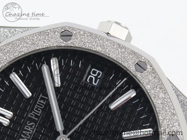Comfortable Royal Oak 41mm 15510 Frosted SS APSF 1:1 Best Edition Black Textured Dial on SS Bracelet SA4302 Super Clone 4416