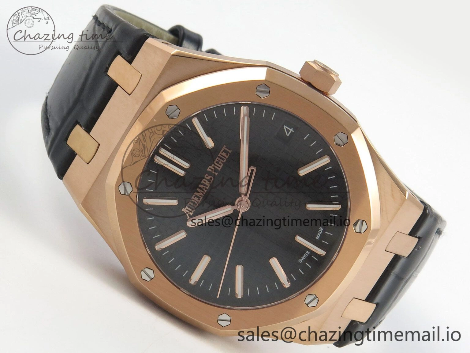 HighPerformance Royal Oak 41mm 15510 RG RSF 1:1 Best Edition Blue Dial on Black leather strap SA4302 Super Clone 4216