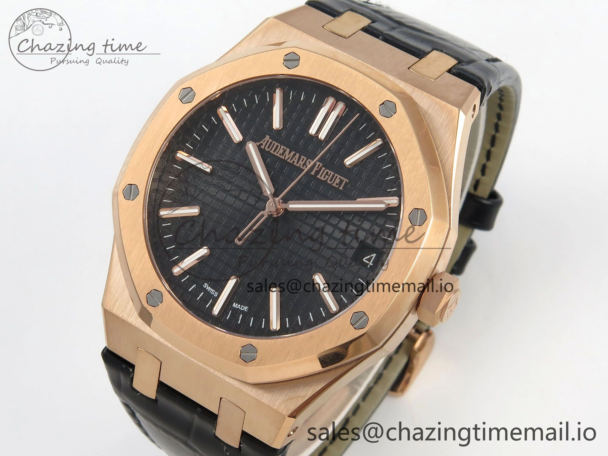 HighPerformance Royal Oak 41mm 15510 RG RSF 1:1 Best Edition Blue Dial on Black leather strap SA4302 Super Clone 4216