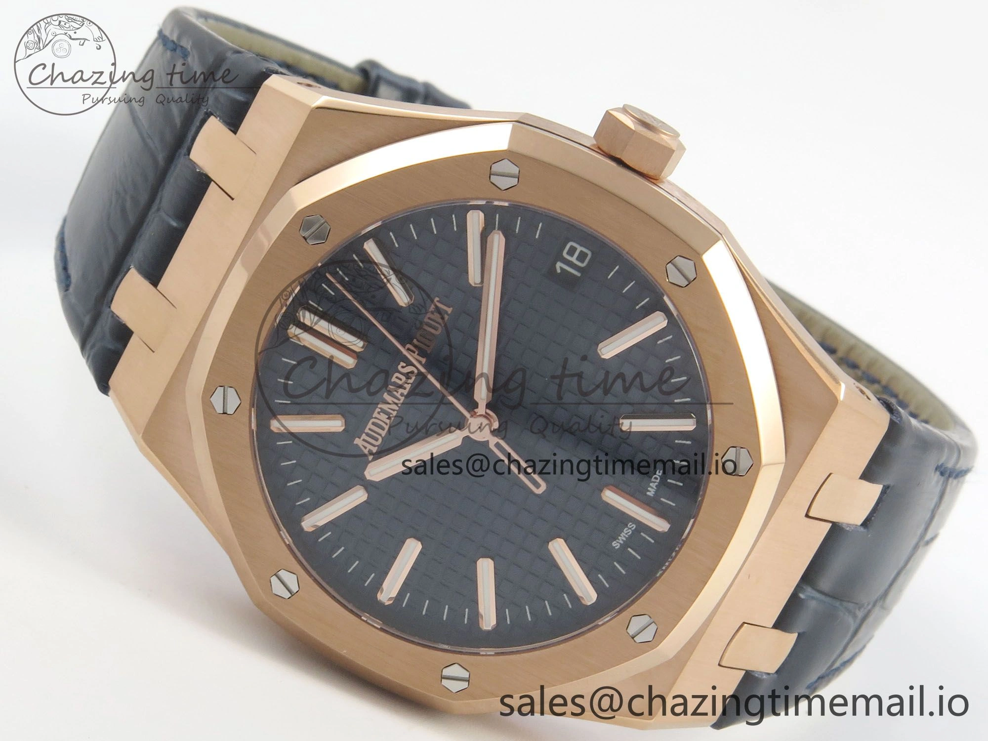 HighQuality Royal Oak 41mm 15510 RG RSF 1:1 Best Edition Blue Dial on Blue leather strap SA4302 Super Clone 4214