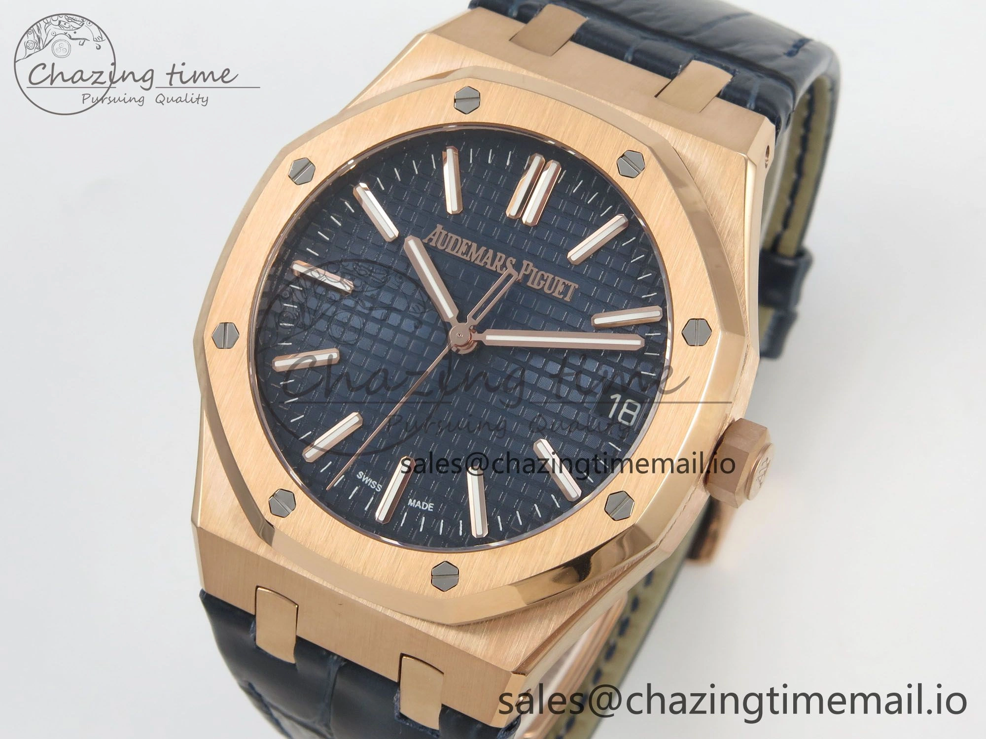 HighQuality Royal Oak 41mm 15510 RG RSF 1:1 Best Edition Blue Dial on Blue leather strap SA4302 Super Clone 4214
