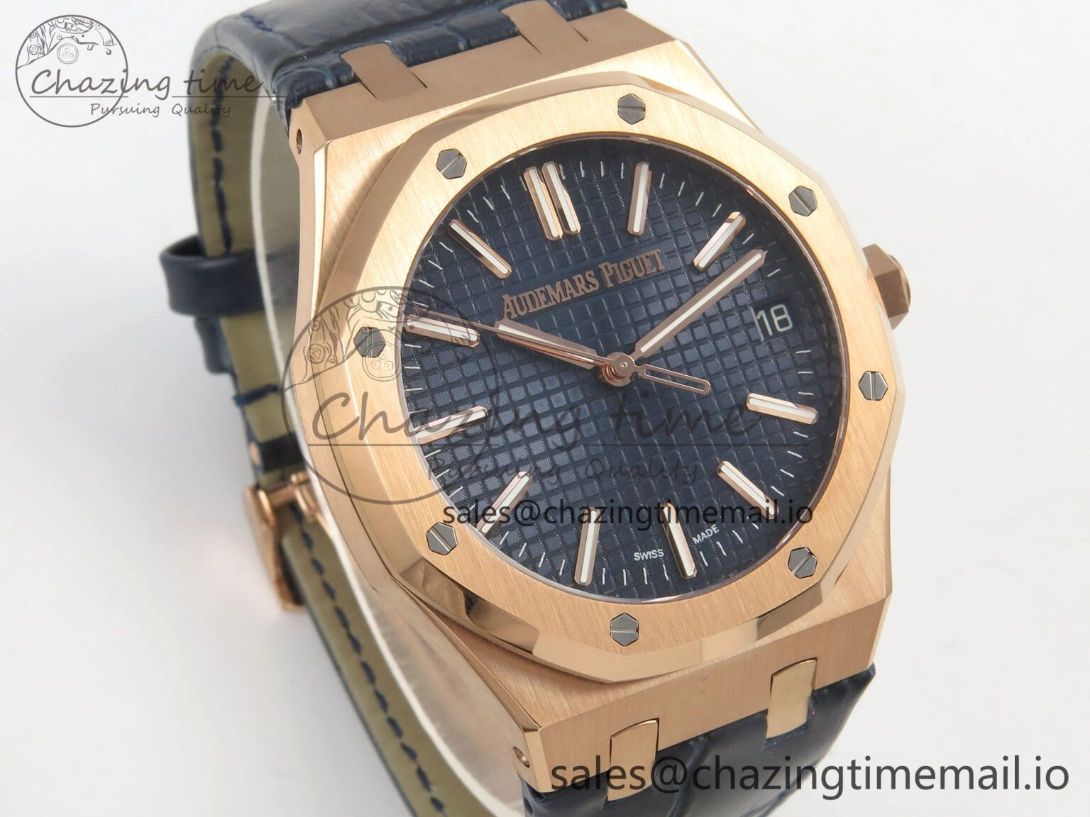 HighQuality Royal Oak 41mm 15510 RG RSF 1:1 Best Edition Blue Dial on Blue leather strap SA4302 Super Clone 4214