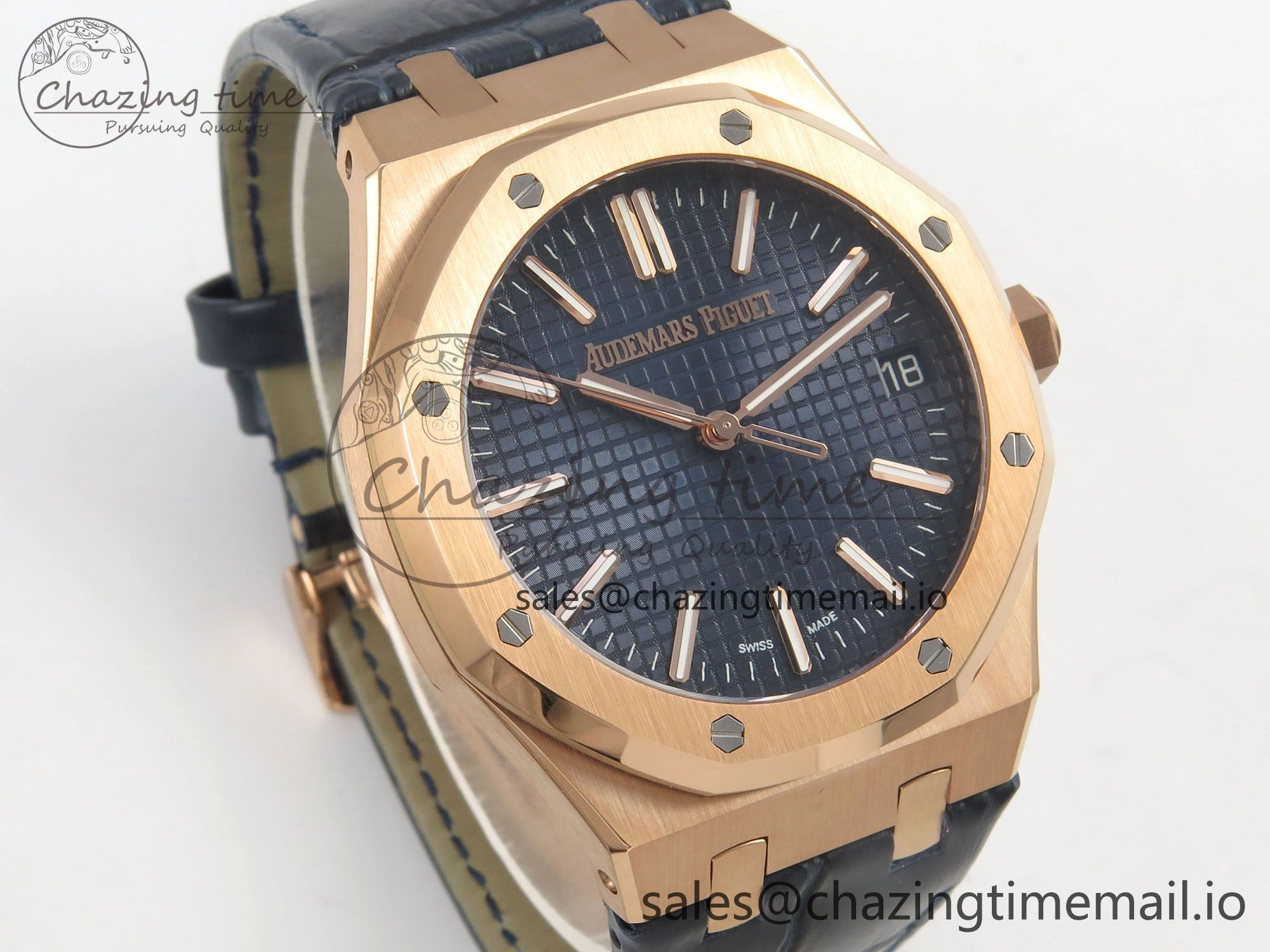 HighQuality Royal Oak 41mm 15510 RG RSF 1:1 Best Edition Blue Dial on Blue leather strap SA4302 Super Clone 4214