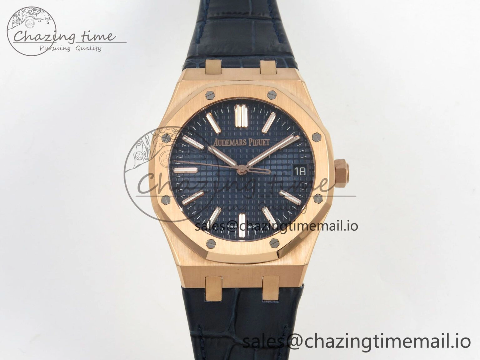 HighQuality Royal Oak 41mm 15510 RG RSF 1:1 Best Edition Blue Dial on Blue leather strap SA4302 Super Clone 4214