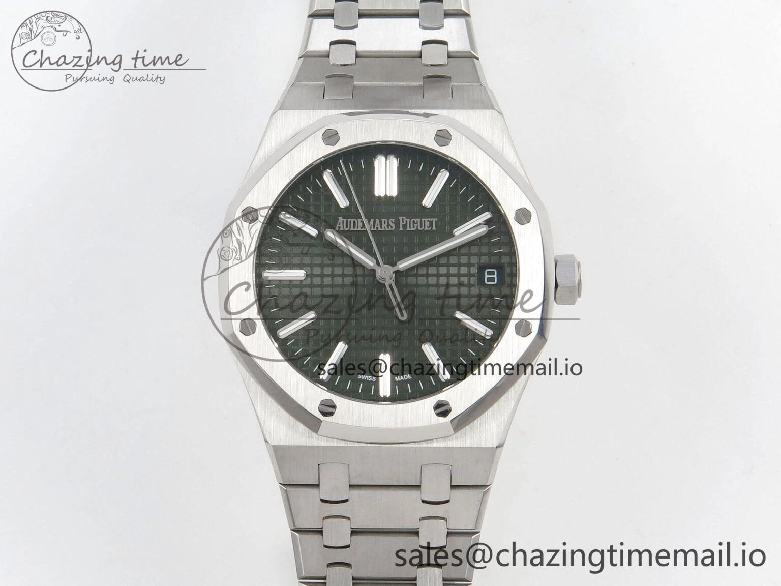 Royal Oak 41mm 15510 SS RSF 1:1 Best Edition Green Dial on SS Bracelet SA4302 Super Clone EasyCare 4215