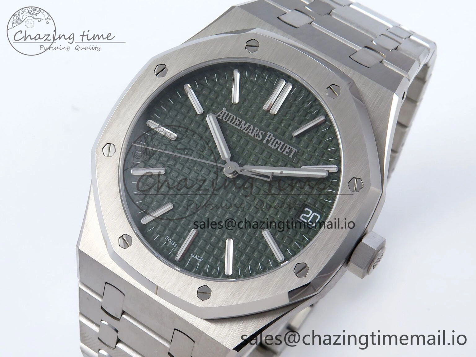 Royal Oak 41mm 15510 SS TKF 1:1 Best Edition Green Dial on SS Bracelet SA4302 Super Clone Attractive 4311