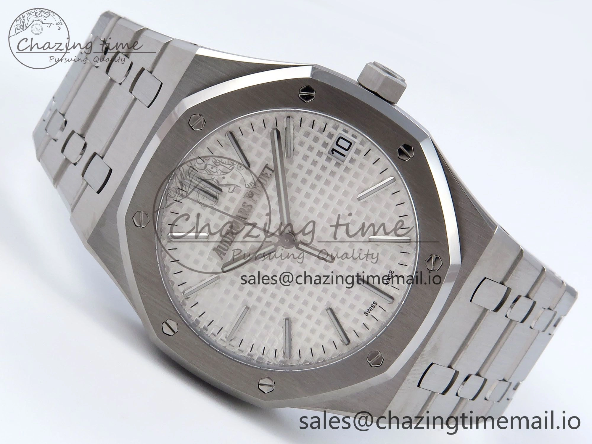 Royal Oak 41mm 15510 SS TKF 1:1 Best Edition White Dial on SS Bracelet SA4302 Super Clone Minimalist 4308