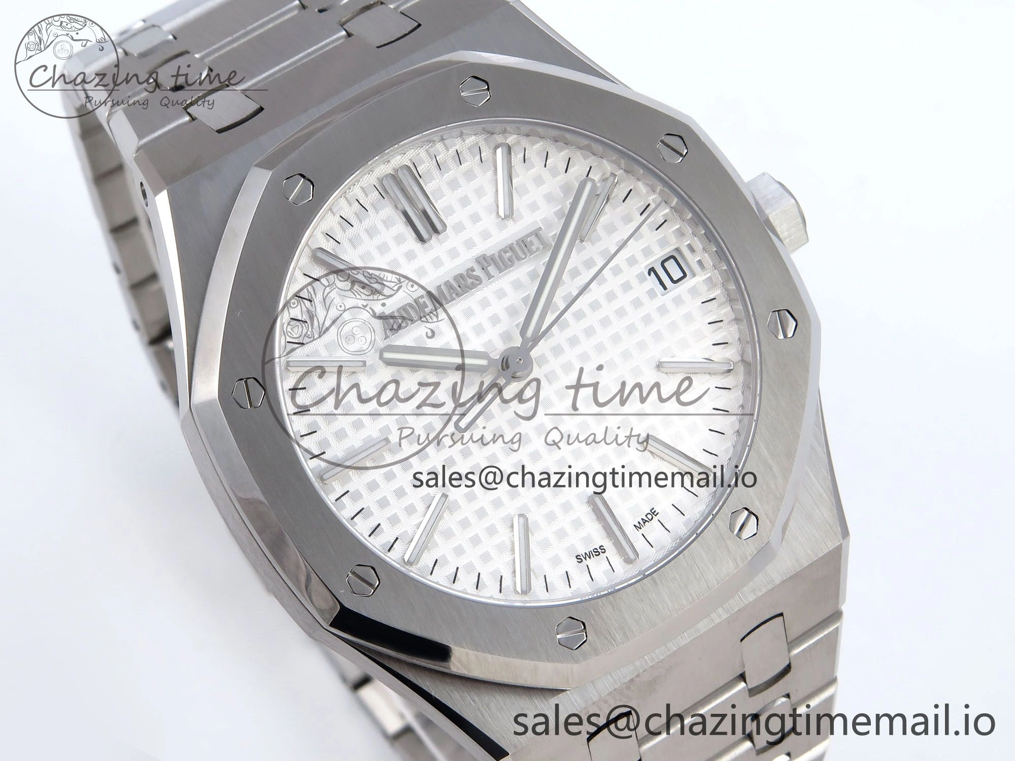 Royal Oak 41mm 15510 SS TKF 1:1 Best Edition White Dial on SS Bracelet SA4302 Super Clone Minimalist 4308