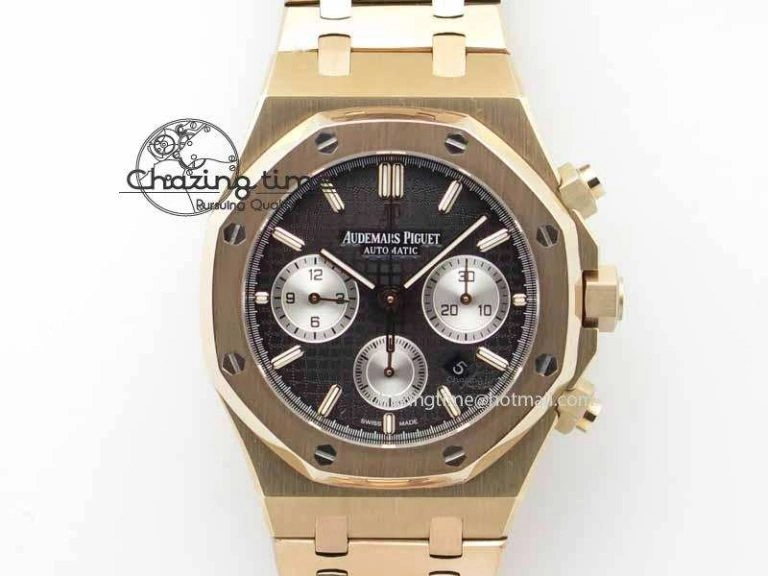 Royal Oak 41mm 26331 Chrono RG Black Textured Dial White Subdial On RG Bracelet A Unisex 4994