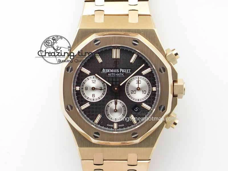 Royal Oak 41mm 26331 Chrono RG Black Textured Dial White Subdial On RG Bracelet A Unisex 4994