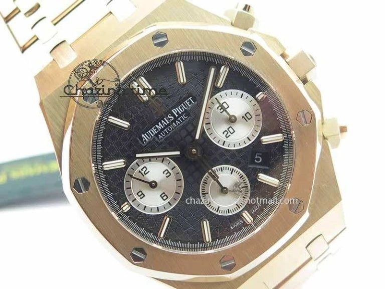 Royal Oak 41mm 26331 Chrono RG Black Textured Dial White Subdial On RG Bracelet A Unisex 4994