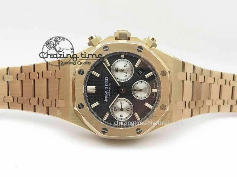 Royal Oak 41mm 26331 Chrono RG Black Textured Dial White Subdial On RG Bracelet A Unisex 4994