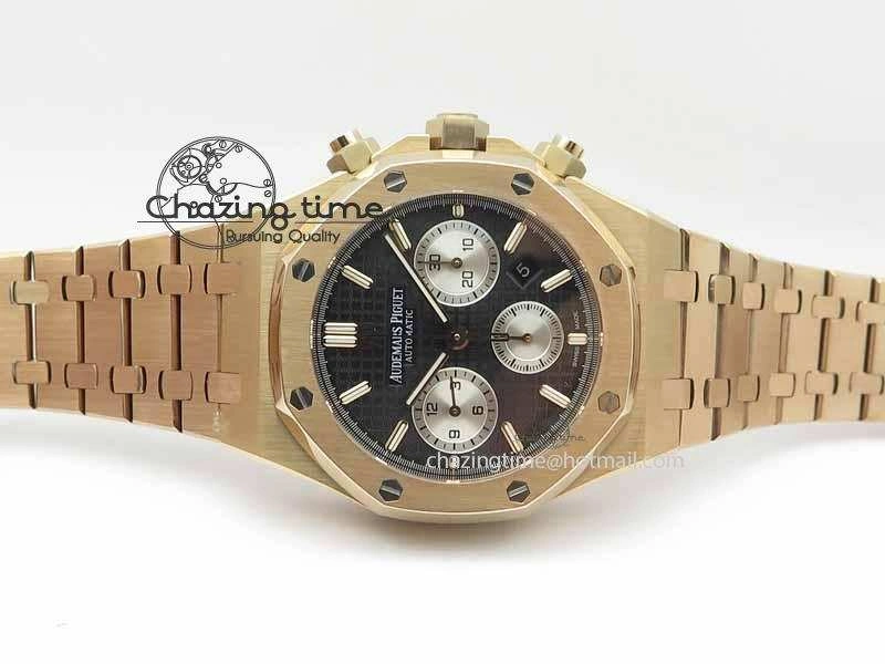 Royal Oak 41mm 26331 Chrono RG Black Textured Dial White Subdial On RG Bracelet A Unisex 4994