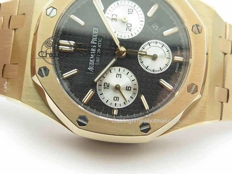 Royal Oak 41mm 26331 Chrono RG Black Textured Dial White Subdial On RG Bracelet A Unisex 4994