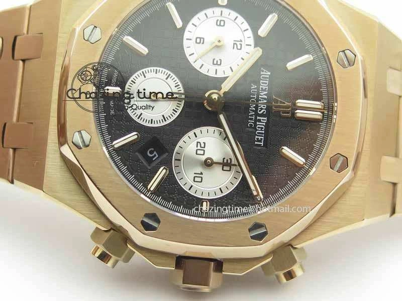 Royal Oak 41mm 26331 Chrono RG Black Textured Dial White Subdial On RG Bracelet A Unisex 4994