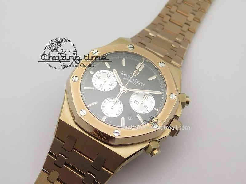 Royal Oak 41mm 26331 Chrono RG Black Textured Dial White Subdial On RG Bracelet A Unisex 4994