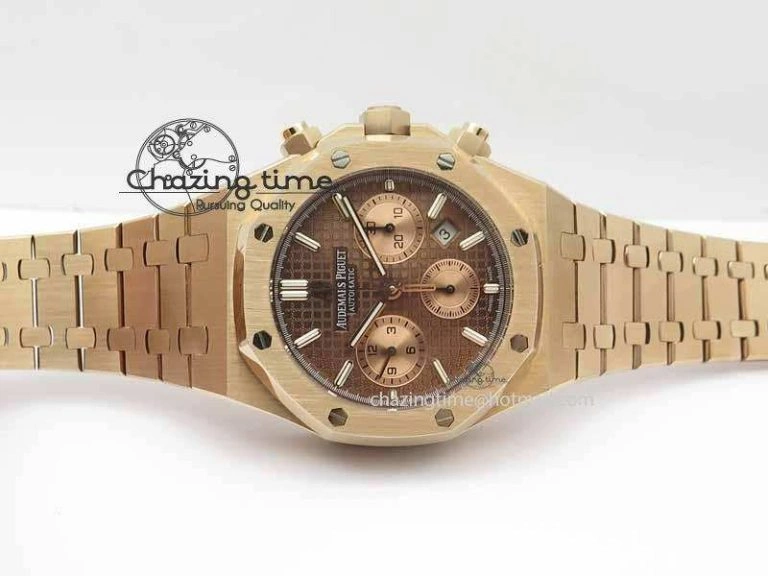 Comfortable Royal Oak 41mm 26331 Chrono RG Brown Textured Dial Gold Subdial On RG Bracelet A 4998