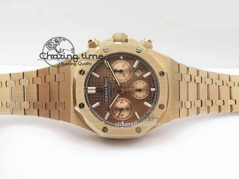 Comfortable Royal Oak 41mm 26331 Chrono RG Brown Textured Dial Gold Subdial On RG Bracelet A 4998