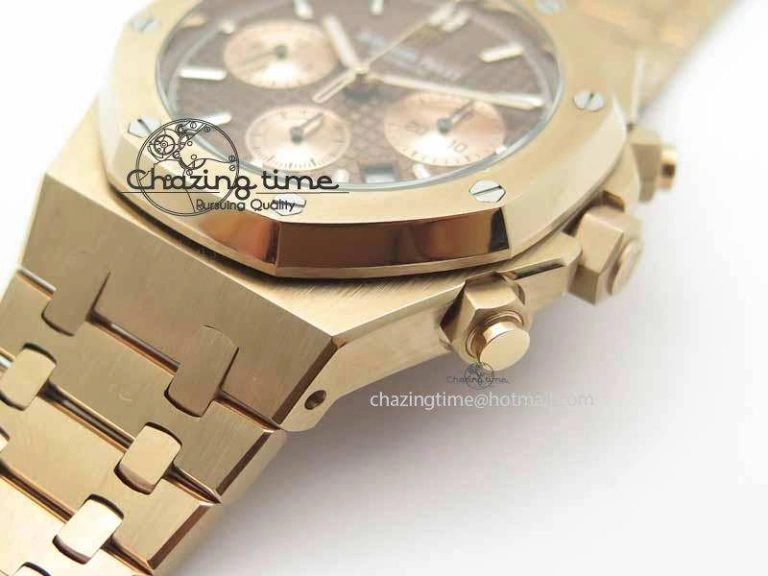Comfortable Royal Oak 41mm 26331 Chrono RG Brown Textured Dial Gold Subdial On RG Bracelet A 4998