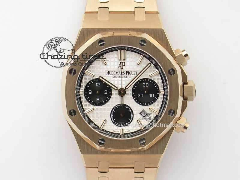 BestValue Royal Oak 41mm 26331 Chrono RG White Textured Dial Black Subdial On RG Bracelet A 4995