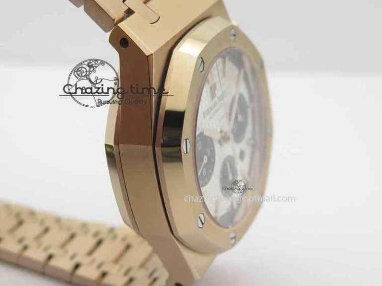 BestValue Royal Oak 41mm 26331 Chrono RG White Textured Dial Black Subdial On RG Bracelet A 4995