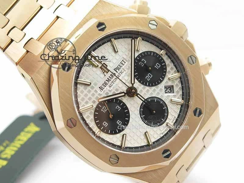 BestValue Royal Oak 41mm 26331 Chrono RG White Textured Dial Black Subdial On RG Bracelet A 4995