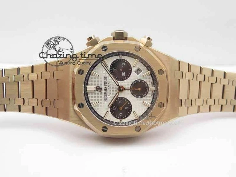 BestValue Royal Oak 41mm 26331 Chrono RG White Textured Dial Black Subdial On RG Bracelet A 4995