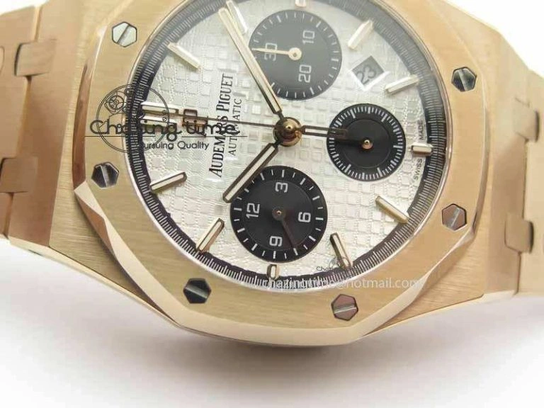 BestValue Royal Oak 41mm 26331 Chrono RG White Textured Dial Black Subdial On RG Bracelet A 4995