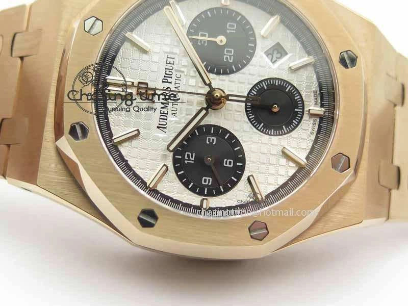 BestValue Royal Oak 41mm 26331 Chrono RG White Textured Dial Black Subdial On RG Bracelet A 4995