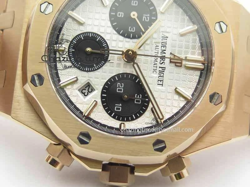 BestValue Royal Oak 41mm 26331 Chrono RG White Textured Dial Black Subdial On RG Bracelet A 4995