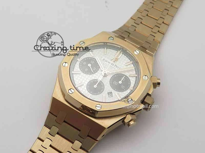 BestValue Royal Oak 41mm 26331 Chrono RG White Textured Dial Black Subdial On RG Bracelet A 4995