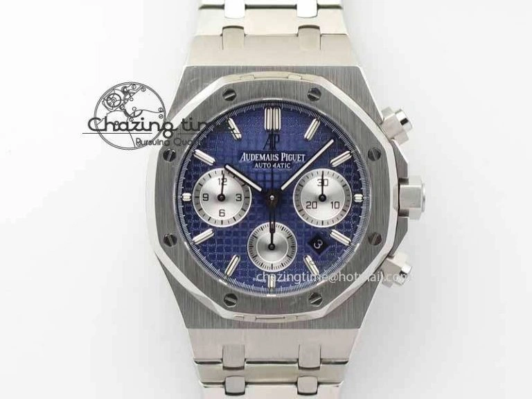 Royal Oak 41mm 26331 Chrono SS Blue Textured Dial White Subdial On SS Bracelet A Stretchable 5000