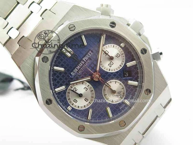 Royal Oak 41mm 26331 Chrono SS Blue Textured Dial White Subdial On SS Bracelet A Stretchable 5000