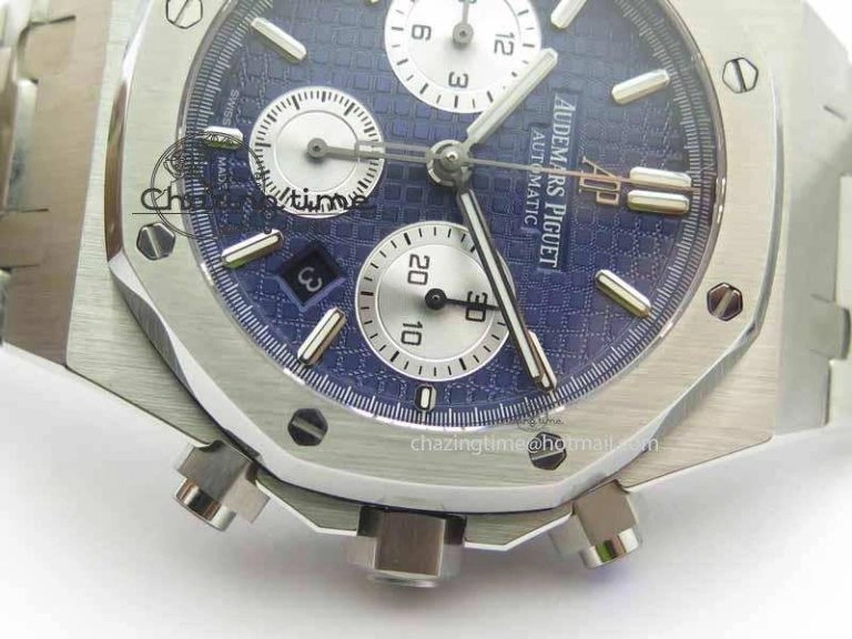 Royal Oak 41mm 26331 Chrono SS Blue Textured Dial White Subdial On SS Bracelet A Stretchable 5000