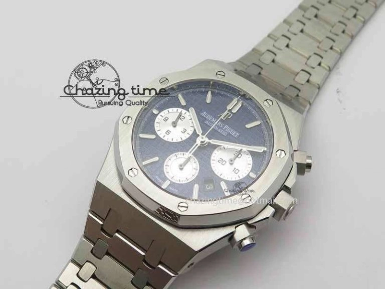 Royal Oak 41mm 26331 Chrono SS Blue Textured Dial White Subdial On SS Bracelet A Stretchable 5000