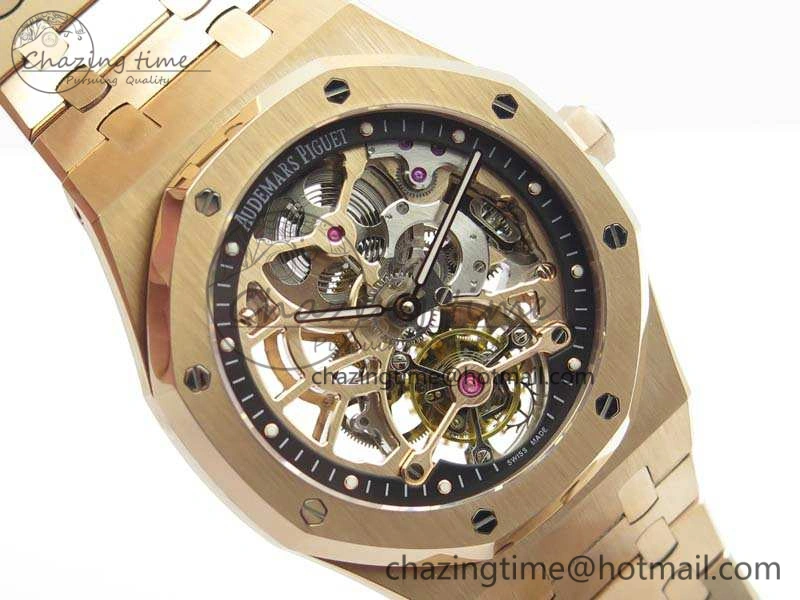 WellDesigned Royal Oak 41mm 26518 Tourbillon RG Best Edition Skeleton Dial On RG Bracelet A 4972