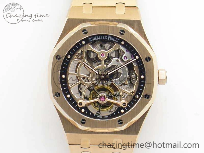 WellDesigned Royal Oak 41mm 26518 Tourbillon RG Best Edition Skeleton Dial On RG Bracelet A 4972