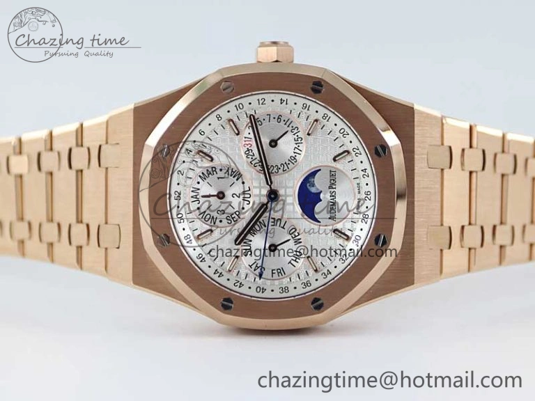 SunProtective Royal Oak 41mm Complicated 26574 RG APSF1:1 Best Edition Silver Dial on RG Bracelet A 4804