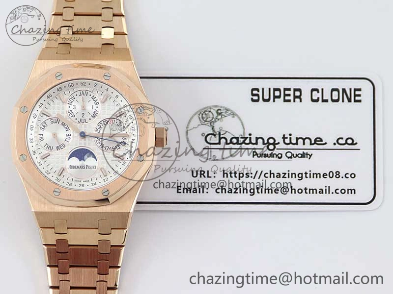 SunProtective Royal Oak 41mm Complicated 26574 RG APSF1:1 Best Edition Silver Dial on RG Bracelet A 4804