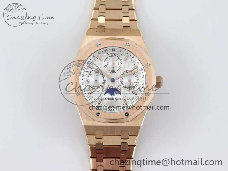 SunProtective Royal Oak 41mm Complicated 26574 RG APSF1:1 Best Edition Silver Dial on RG Bracelet A 4804