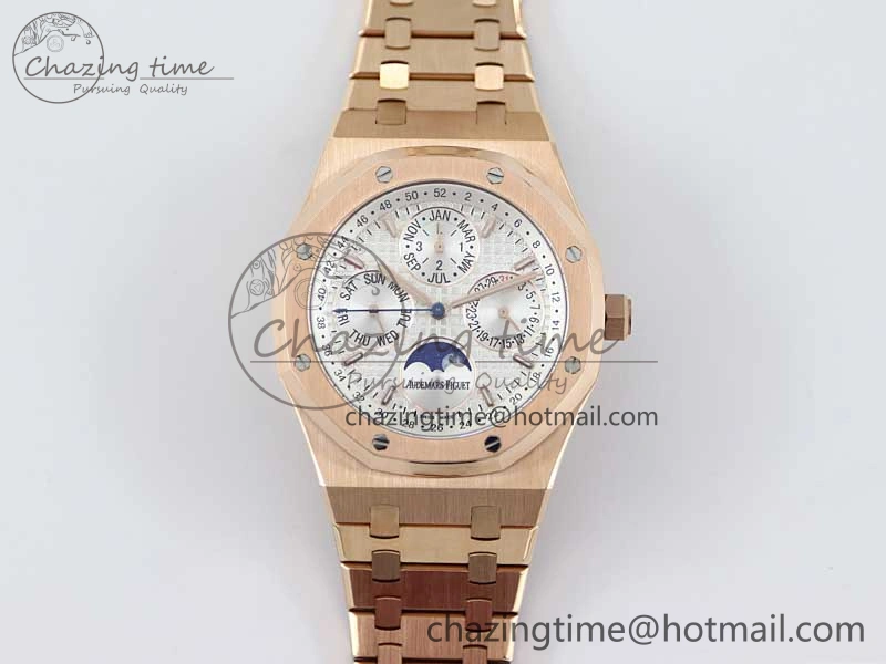 SunProtective Royal Oak 41mm Complicated 26574 RG APSF1:1 Best Edition Silver Dial on RG Bracelet A 4804