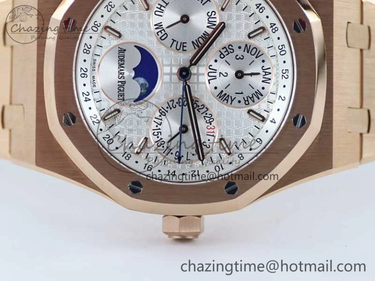 SunProtective Royal Oak 41mm Complicated 26574 RG APSF1:1 Best Edition Silver Dial on RG Bracelet A 4804