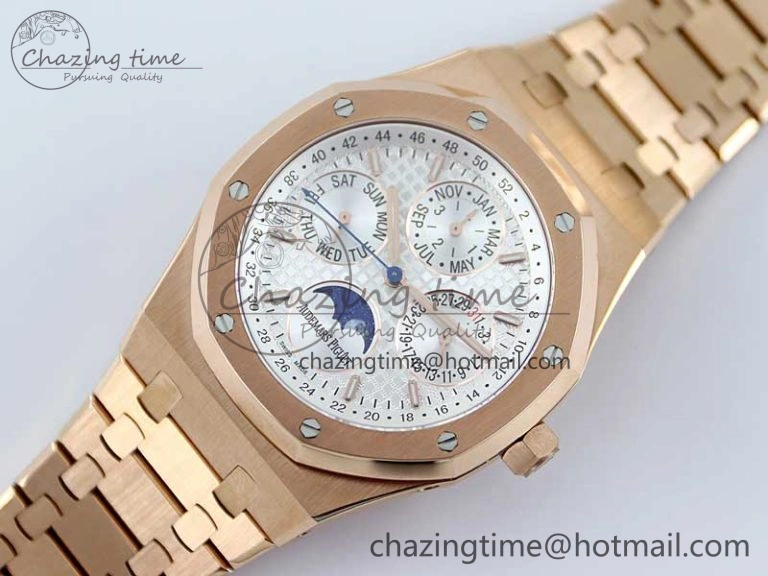 SunProtective Royal Oak 41mm Complicated 26574 RG APSF1:1 Best Edition Silver Dial on RG Bracelet A 4804