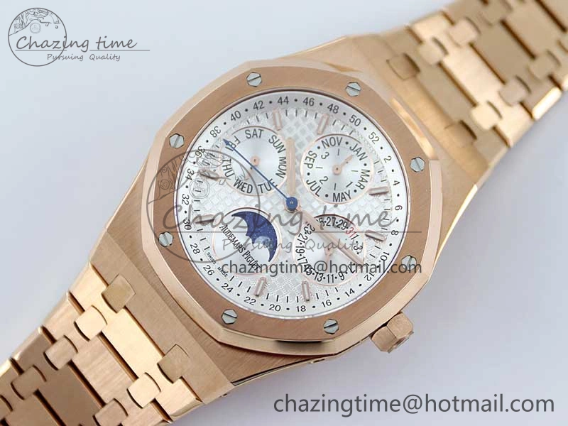 SunProtective Royal Oak 41mm Complicated 26574 RG APSF1:1 Best Edition Silver Dial on RG Bracelet A 4804