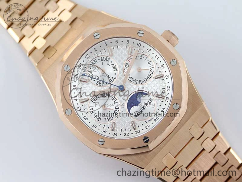SunProtective Royal Oak 41mm Complicated 26574 RG APSF1:1 Best Edition Silver Dial on RG Bracelet A 4804