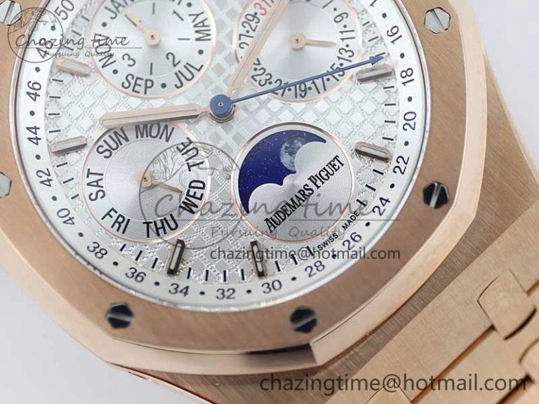 SunProtective Royal Oak 41mm Complicated 26574 RG APSF1:1 Best Edition Silver Dial on RG Bracelet A 4804